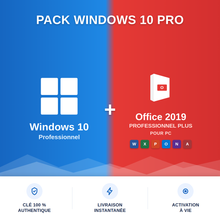 Charger l'image dans la galerie, Pack Windows 10 Pro + Office 2019 Professionnel Plus | 1 PC | Clés d'Activation à vie, et en ligne