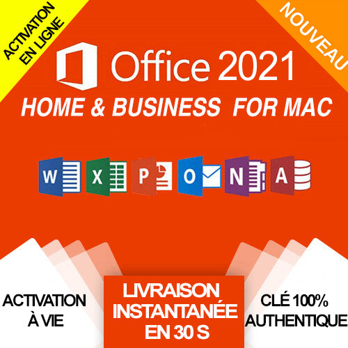 Office 2021 Famille et Petite Entreprise pour Mac (Home & Business), Activation en ligne et à vie | 1 MAC