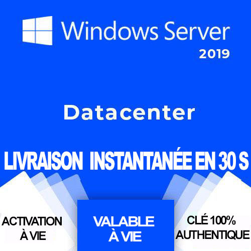 Windows Server 2019 DATACENTER | Clé d'Activation à vie, et en ligne |  1 PC