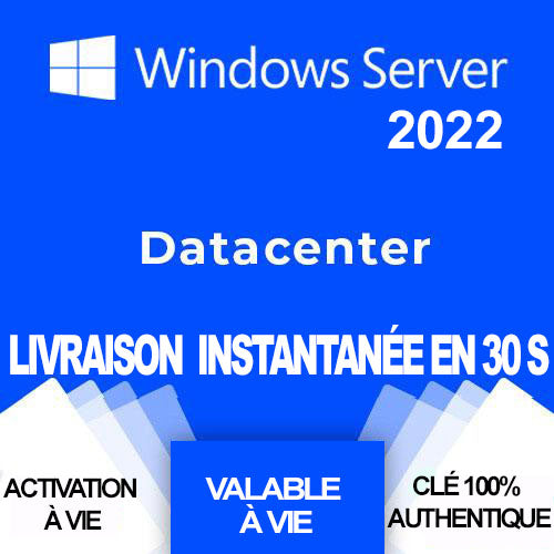 Windows Server 2022 DATACENTER | Clé d'Activation à vie, et en ligne |  1 PC